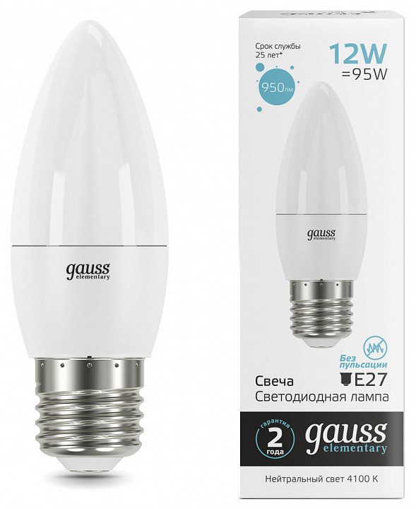 Лампа светодиодная Gauss Elementary E27 12Вт 4100K 30222 | Gauss GA30222