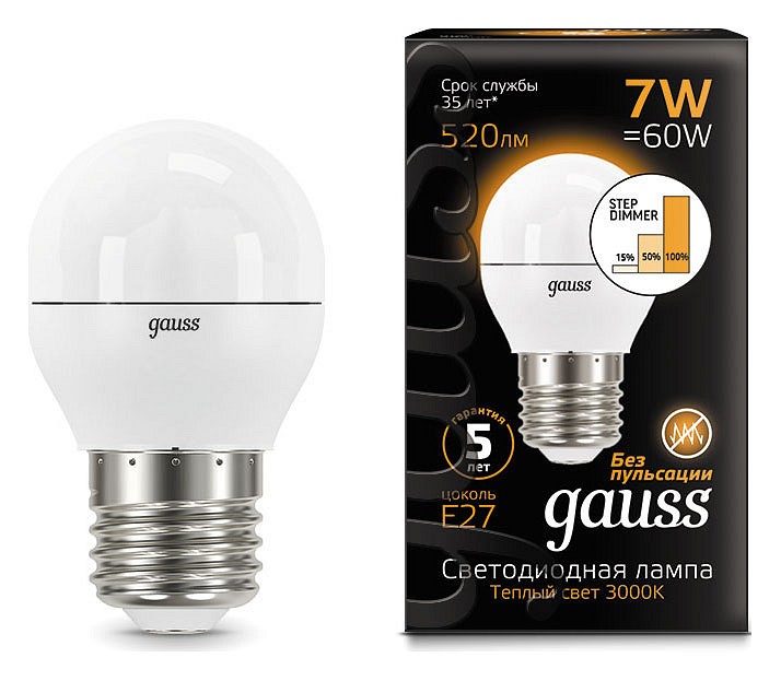 Лампа светодиодная Gauss LED Globe E27 7Вт 3000K 105102107-S | Gauss GA105102107-S