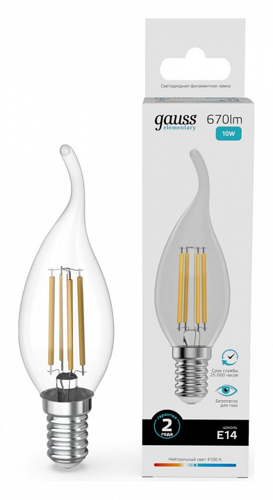 Лампа светодиодная Gauss Filament Elementary E14 10Вт 4100K 42120 | Gauss GA42120