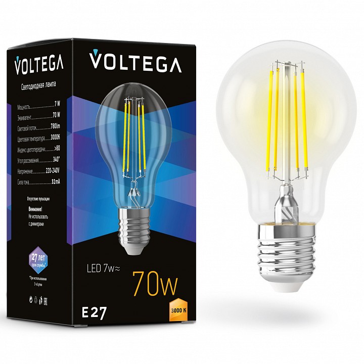 Лампа светодиодная Voltega General purpose bulb E27 7W E27 7Вт 3000K 7225 | Voltega VLG7225