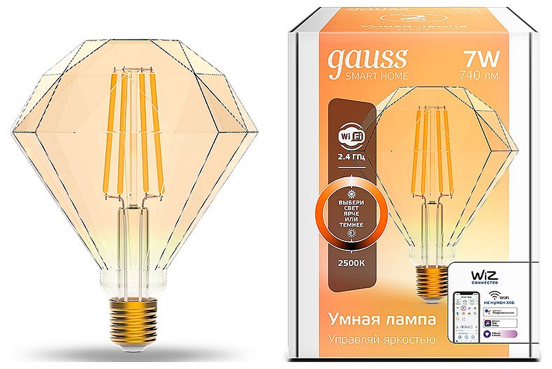 Лампа светодиодная с управлением через Wi-Fi Gauss Smart Home E27 7Вт 2500K 1350112 | Gauss GA1350112