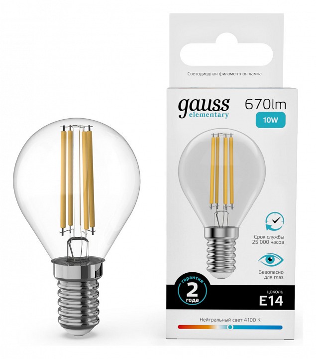 Лампа светодиодная Gauss Filament Elementary E14 10Вт 4100K 52120 | Gauss GA52120
