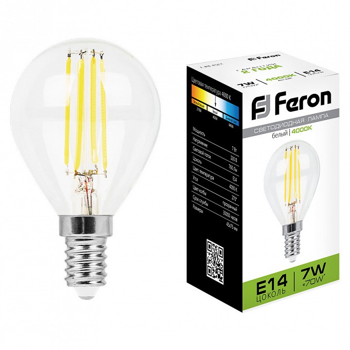 Лампа светодиодная Feron LB-52 E14 7Вт 4000K 25875 | Feron FE25875