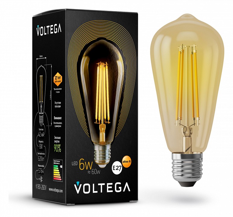 Лампа светодиодная Voltega Loft Led E27 6Вт 2800K 5526 | Voltega VG10-ST64Gwarm6W