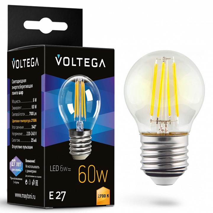 Лампа светодиодная Voltega Globe E27 6W E27 6Вт 2700K 7214 | Voltega VLG7214