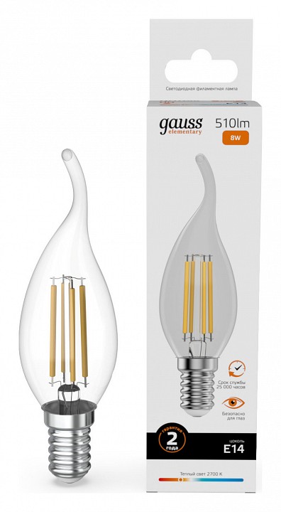 Лампа светодиодная Gauss Filament Elementary E14 8Вт 2700K 42118 | Gauss GA42118