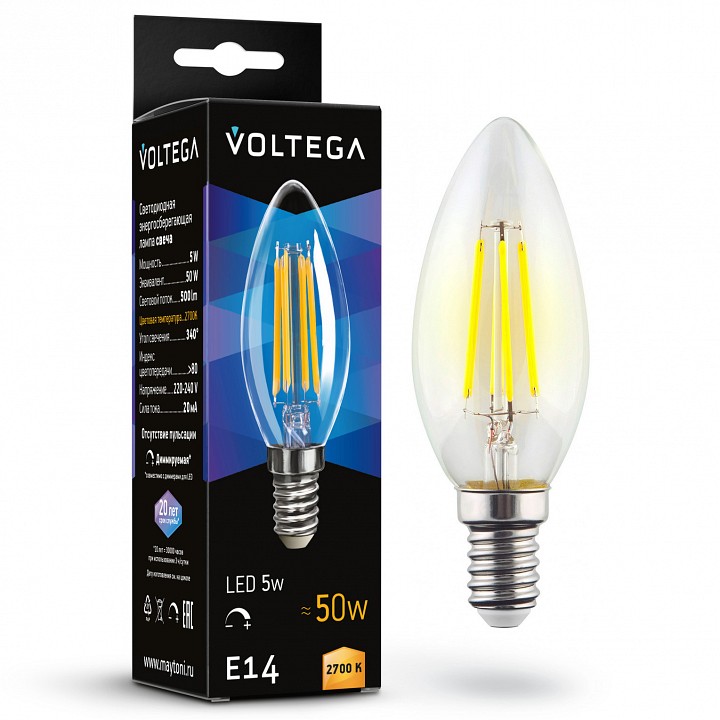 Лампа светодиодная Voltega Candle dim 5W E14 5Вт 2700K 7199 | Voltega VLG7199