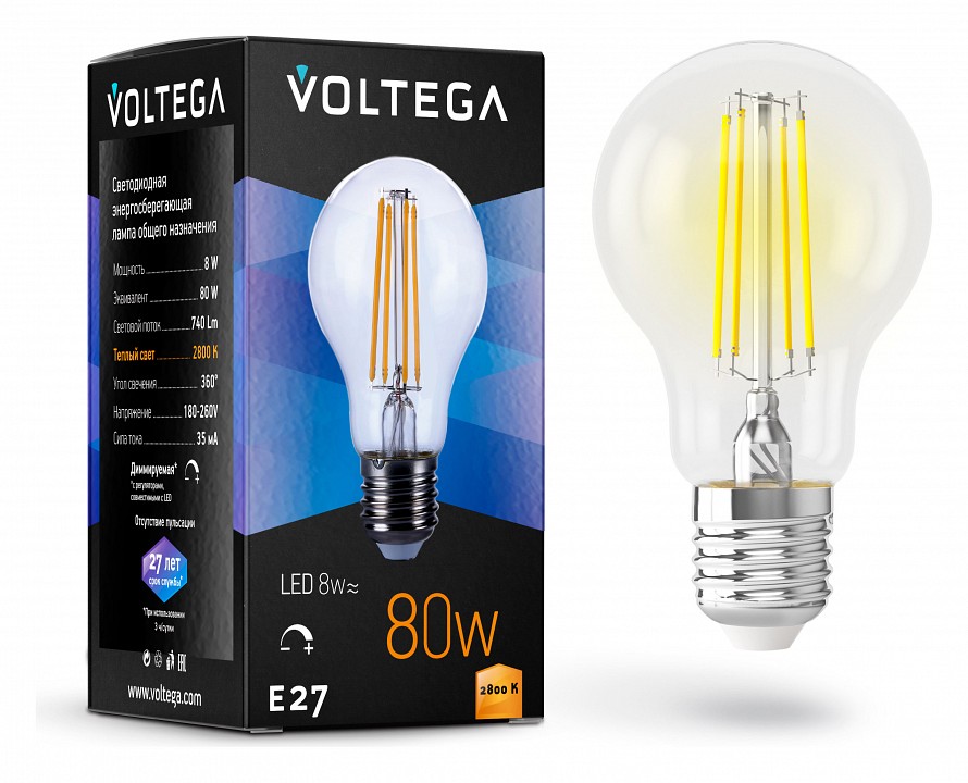 Лампа светодиодная Voltega General purpose bulb E27 8Вт 2800K 5489 | Voltega VLG5489