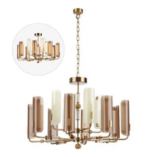 5467/60L MODERN ODL_EX26 белый/коричневый/античная бронза/металл/стекло/декор металл Люстра LED x 60W (5W*12) 3000K LION | Odeon Light OL5467/60L
