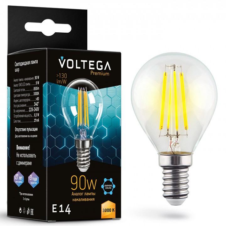 Лампа светодиодная Voltega Globe E14 9W Graphene E14 6Вт 3000K 7222 | Voltega VLG7222