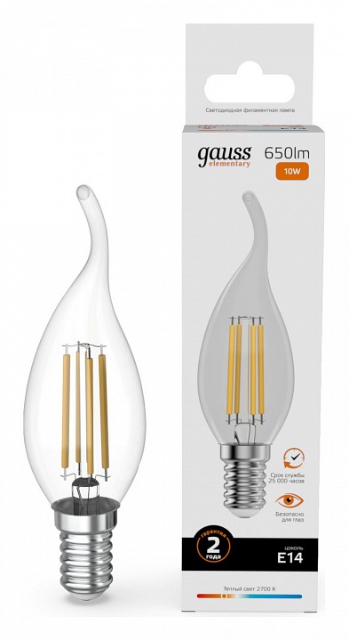 Лампа светодиодная Gauss Filament Elementary E14 10Вт 2700K 42110 | Gauss GA42110