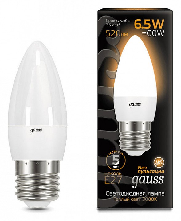 Лампа светодиодная Gauss LED Candle E27 6.5Вт 3000K 103102107 | Gauss GA103102107
