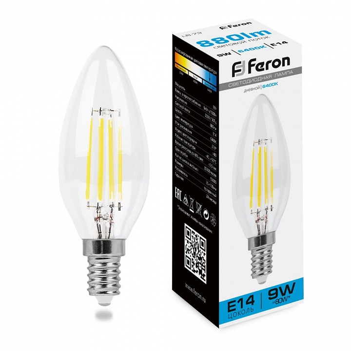 Лампа светодиодная Feron LB-73 E14 9Вт 6400K 38229 | Feron FE38229