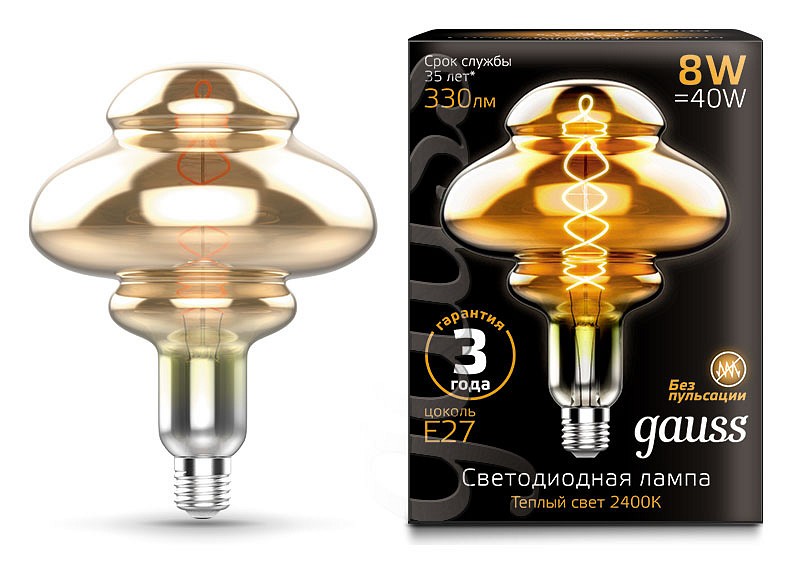 Лампа светодиодная Gauss LOFT Led Vintage Filament Flexible E27 8Вт 2400K 162802008 | Gauss GA162802008