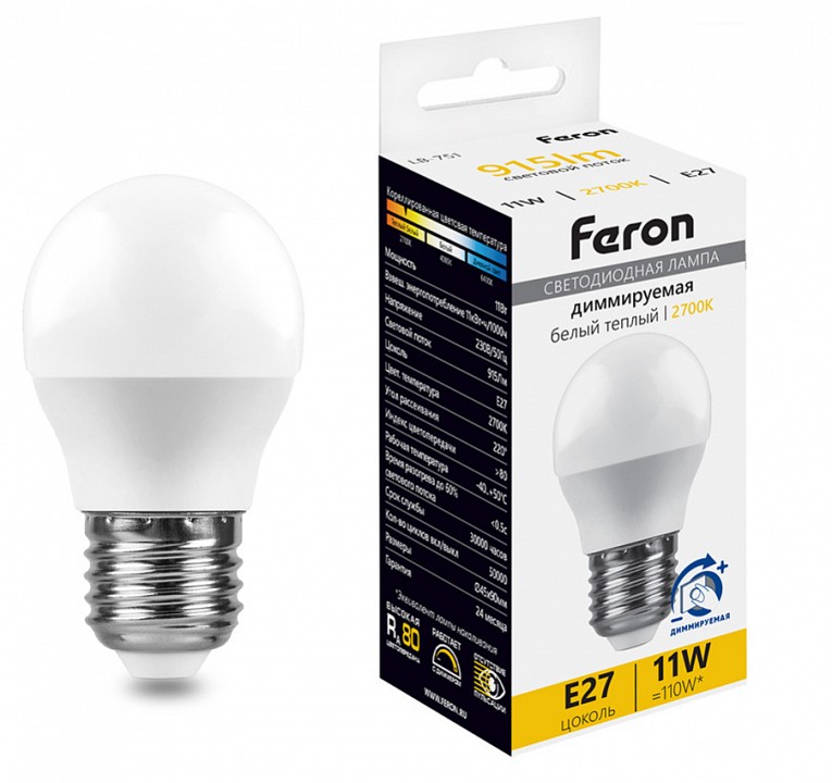 Лампа светодиодная Feron LB-751 E27 11Вт 2700K 51058 | Feron FE51058