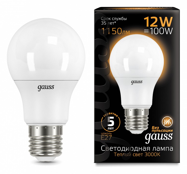 Лампа светодиодная Gauss  E27 12Вт 3000K 102502112 | Gauss GA102502112