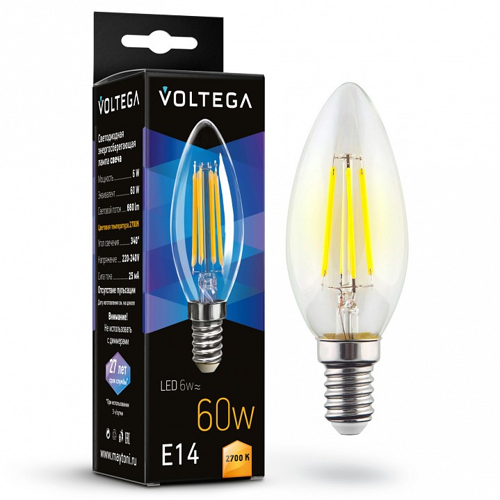 Лампа светодиодная Voltega Candle 6W E14 6Вт 2700K 7197 | Voltega VLG7197