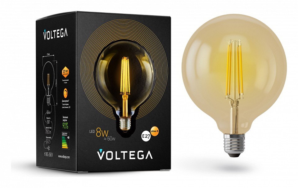 Лампа светодиодная Voltega Loft led E27 8Вт 2800K 6838 | Voltega VG10-G125Gwarm8W