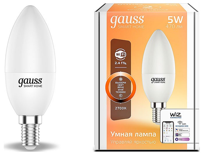 Лампа светодиодная с управлением через Wi-Fi Gauss Smart Home E14 5Вт 2700K 1100112 | Gauss GA1100112