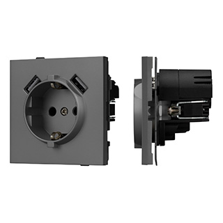 Механизм розетки с USB зарядкой SCT-TENDO-MUAA-SFPL-GR (230V, 16A) (Arlight, -) | Arlight 054605