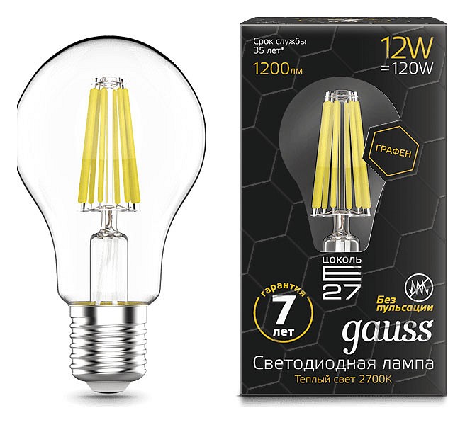 Лампа светодиодная Gauss LED Filament Graphene E27 12Вт 2700K 102802112 | Gauss GA102802112