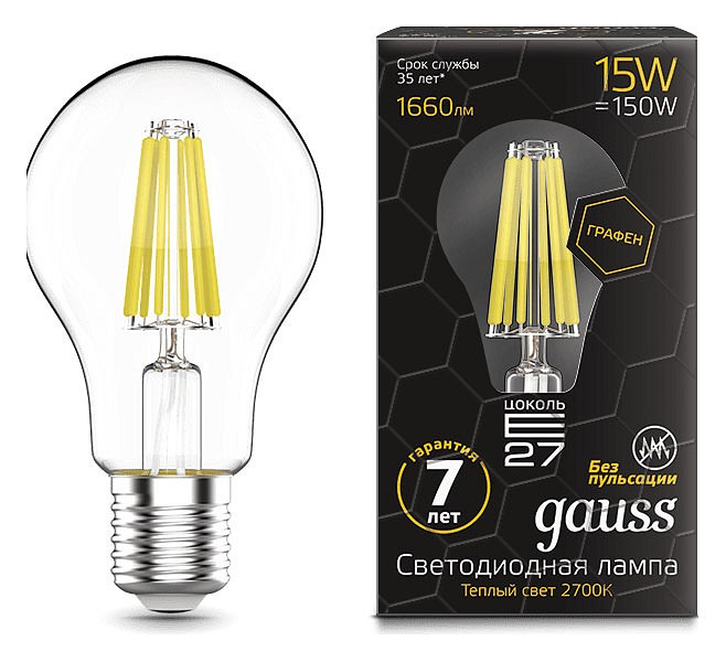 Лампа светодиодная Gauss LED Filament Graphene E27 15Вт 2700K 102802115 | Gauss GA102802115