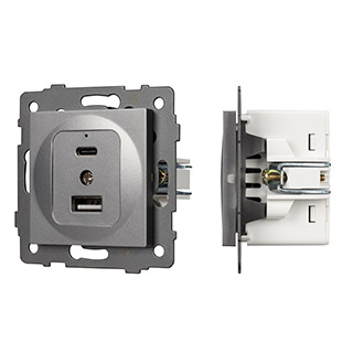Механизм USB розетки SCT-MUAC-PL-GR-V (5V, 3A, QC4) (Arlight, -) | Arlight 049840