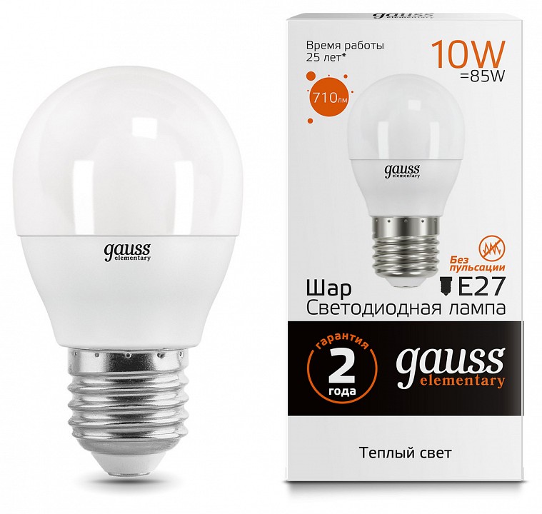 Лампа светодиодная Gauss LED Elementary Globe E27 10Вт 3000K 53210 | Gauss GA53210