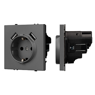 Механизм розетки с USB зарядкой SCT-NOBE-MUAA-SFPL-GR (230V, 16A) (Arlight, -) | Arlight 054291