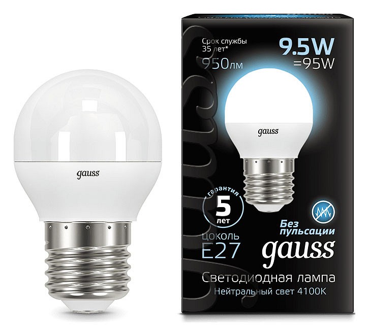 Лампа светодиодная Gauss LED Globe E27 9.5Вт 4100K 105102210 | Gauss GA105102210