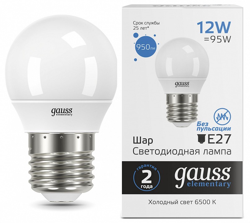 Лампа светодиодная Gauss Elementary E27 12Вт 6500K 53232 | Gauss GA53232