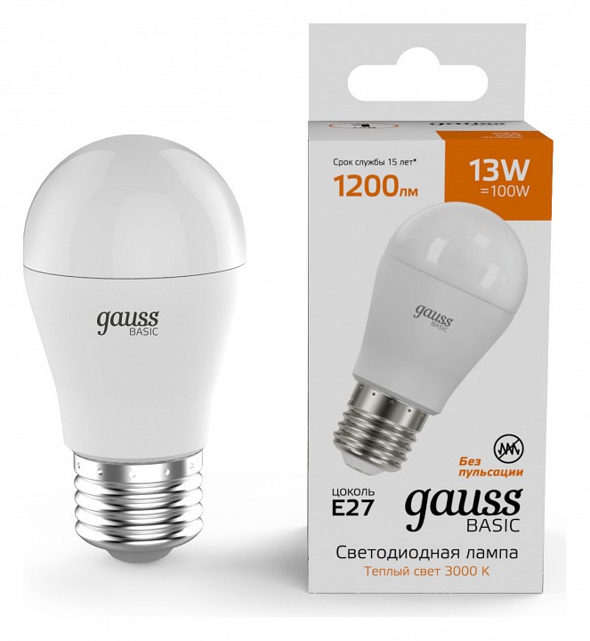 Лампа светодиодная Gauss Basic E27 13Вт 3000K 10502132 | Gauss GA10502132
