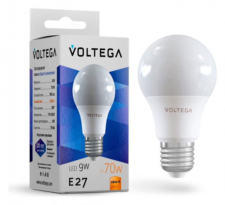 Лампа светодиодная Voltega General purpose bulb 9W E27 9Вт 2800K 8343 | Voltega VLG8343