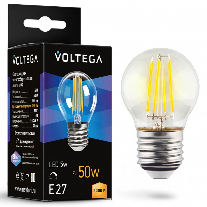Лампа светодиодная Voltega Globe dim 5W E27 5Вт 3000K 7202 | Voltega VLG7202