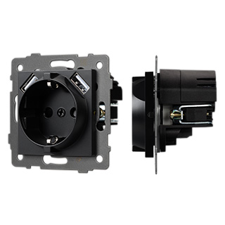 Механизм розетки с USB зарядкой SCT-MUAA-PL-BK-V (250V, 16A) (Arlight, -) | Arlight 049819