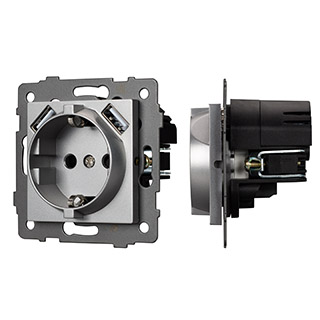Механизм розетки с USB зарядкой SCT-MUAA-PL-GR-V (250V, 16A) (Arlight, -) | Arlight 049820
