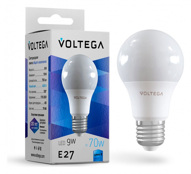 Лампа светодиодная Voltega General purpose bulb 9W E27 9Вт 4000K 8443 | Voltega VLG8443