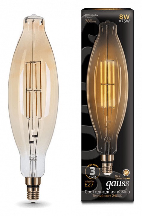 Лампа светодиодная Gauss LED Vintage Filament E27 6Вт 2400K 155802008 | Gauss GA155802008