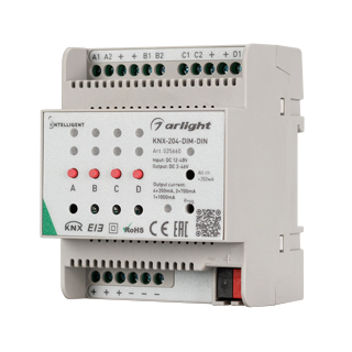 INTELLIGENT ARLIGHT Диммер KNX-204-DIM-DIN (12-48V, 8x0.35/4x0.7/2x1A) (IARL, IP20 Пластик) | Arlight 025660