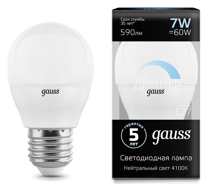 Лампа светодиодная Gauss LED Globe-dim E27 7Вт 4100K 105102207-D | Gauss GA105102207-D