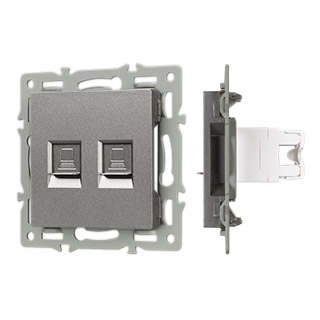 Механизм компьютерной розетки двойной SCT-MPC2-PL-GR (RJ-45, CAT6) (Arlight, -) | Arlight 045338