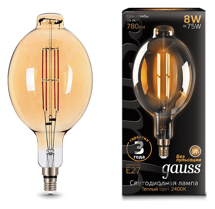 Лампа светодиодная Gauss LED Vintage Filament E27 8Вт 2400K 151802008 | Gauss GA151802008