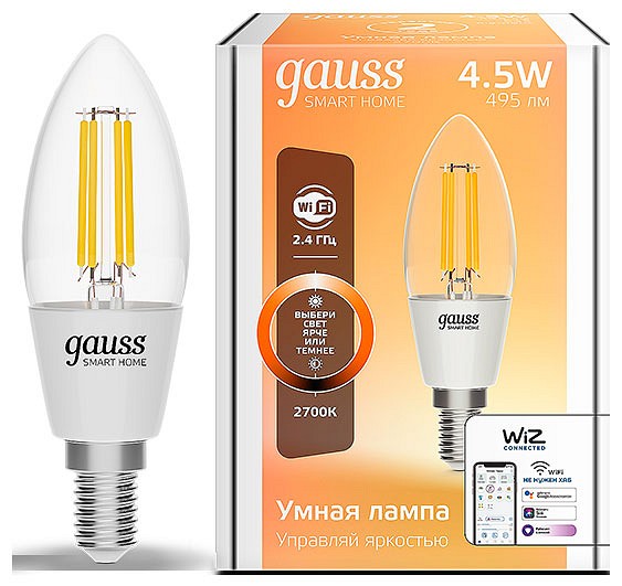 Лампа светодиодная с управлением через Wi-Fi Gauss Smart Home E14 4.5Вт 2700K 1230112 | Gauss GA1230112