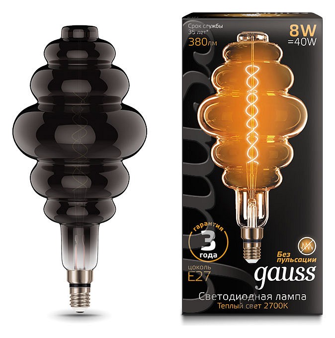 Лампа светодиодная Gauss LED Vintage Filament Flexible E27 8Вт 2700K 159802008 | Gauss GA159802008