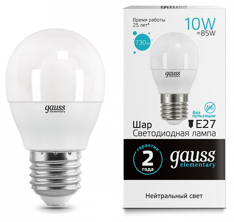 Лампа светодиодная Gauss LED Elementary Globe E27 10Вт 4100K 53220 | Gauss GA53220