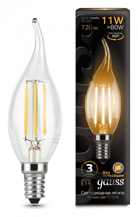 Лампа светодиодная Gauss LED Filament E14 11Вт 2700K 104801111 | Gauss GA104801111