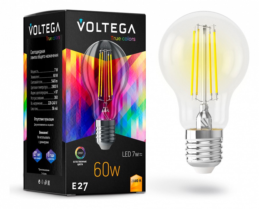 Лампа светодиодная Voltega General purpose bulb E27 7W High CRI E27 7Вт 2800K 7154 | Voltega VLG7154