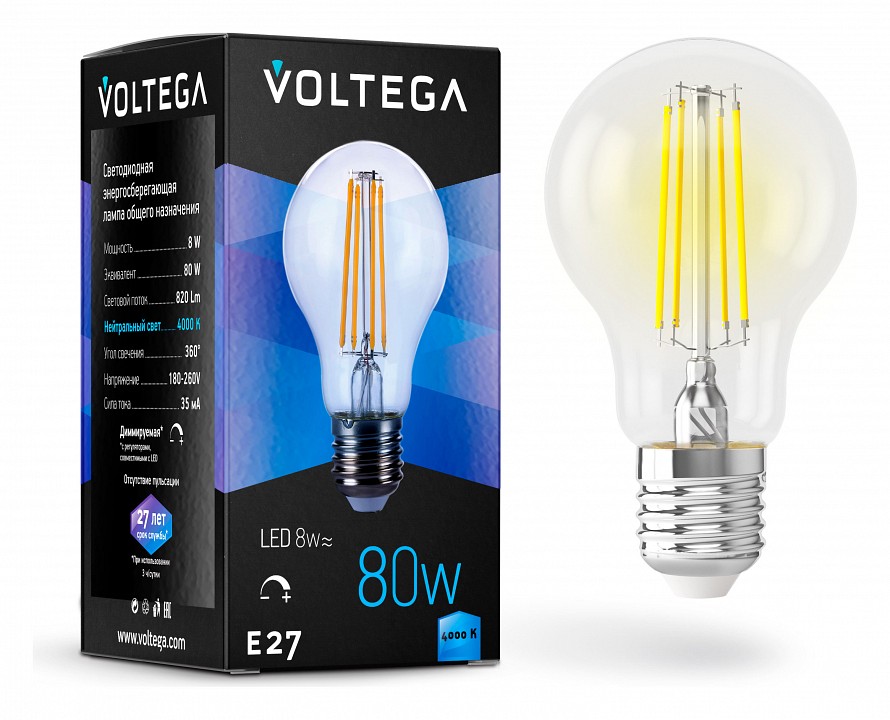 Лампа светодиодная Voltega General purpose bulb E27 8Вт 4000K 5490 | Voltega VLG5490