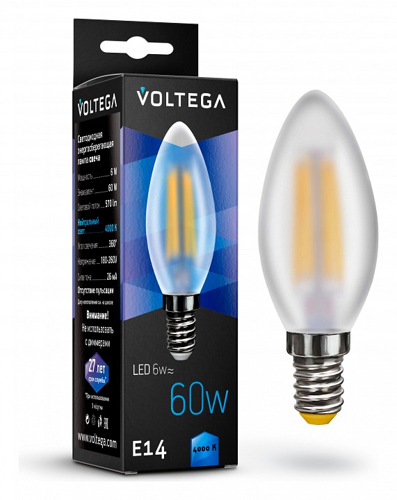 Лампа светодиодная Voltega Candle E14 6Вт 4000K 7045 | Voltega VG10-C2E14cold6W-F