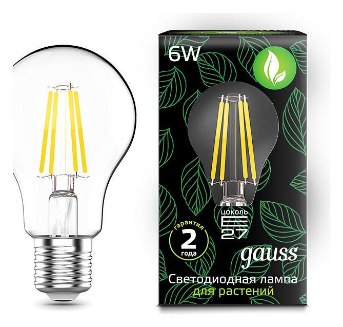 Лампа светодиодная Gauss LED Fito Filament E27 6Вт K 102802906 | Gauss GA102802906